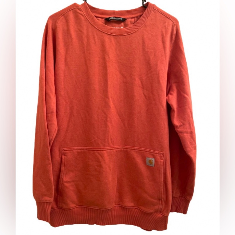 Women’s Carhartt Force Relaxed Fit Sweatshirt Orange Front Pouch Pocket Size L